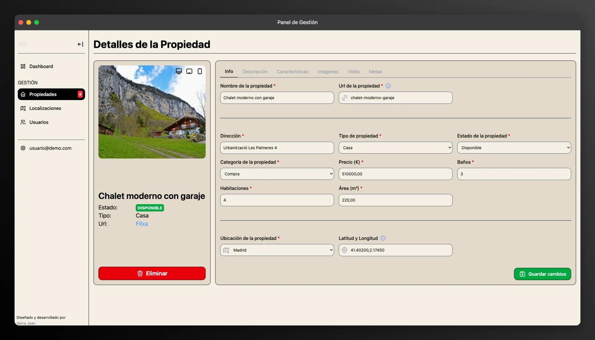 Panel de gestión para inmobiliarias